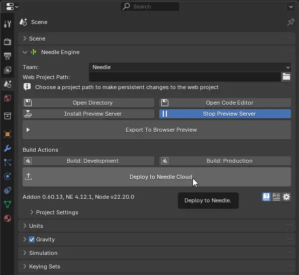 Deploy to Needle Cloud from Blender