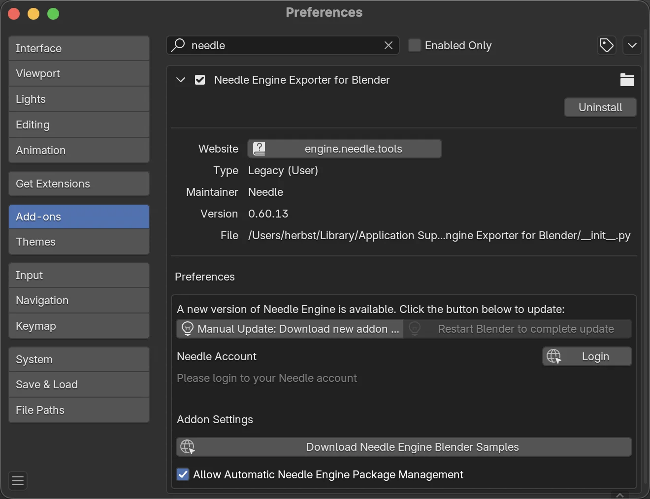 Blender Add-on Settings