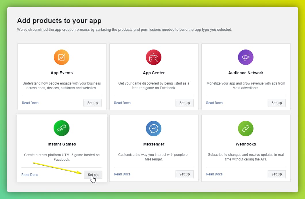 Add Instant Games Product